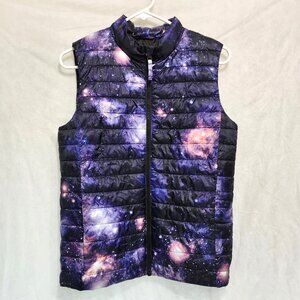 Galaxy Print Zip Front Puffer Vest for Youth